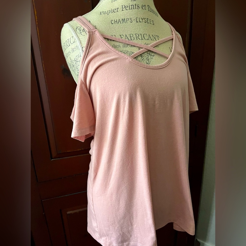 Blush Pink XL Open Shoulder Criss Cross Tops